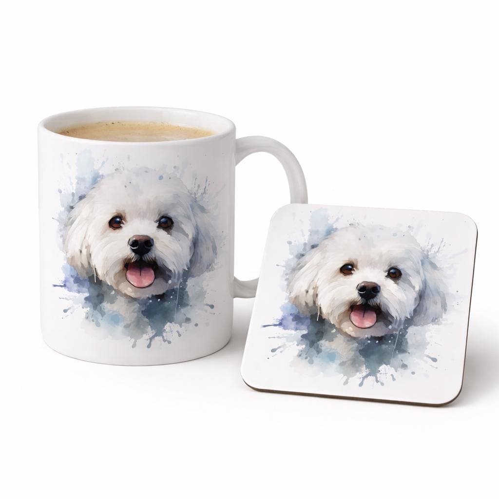 Bichon Frise Mug and Coaster Gift Set, Dog Lover Mug, Cute Dog Mum Coffee Cup UK, Bichon Owner Gift Idea, Pet Lover Tea Mug with Gift Box