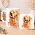 Golden Retriever Mug and Coaster  | Dog Lover Gift | 11oz Ceramic Mug | Retriever Dog Art Mug | Gift for Dog Mum | Pet Portrait Style Mug UK