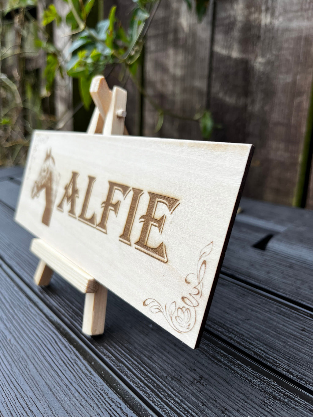 Engraved Photo Horse Stall Sign: Personalised Barn Door Plaque