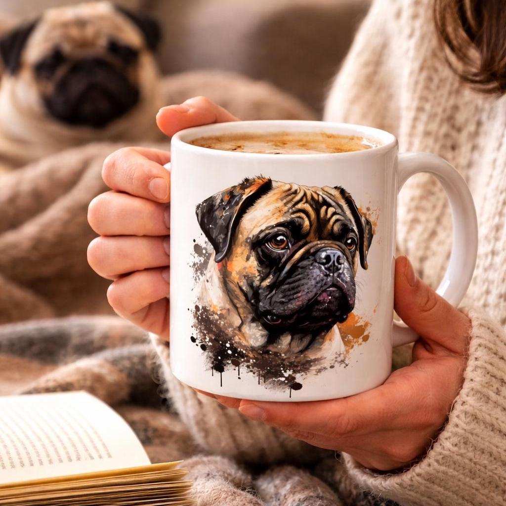 Personalised Pug Mug & Coaster Set | Dog Lover Gift | Cute Pug Coffee Cup | Custom Pet Mug | Pug Owner Gift | Made in UK