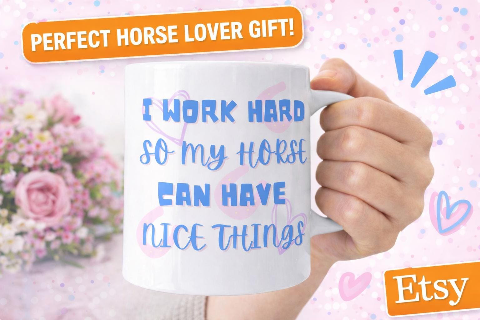 Horse Lover Mug and Coaster – I Work Hard So My Horse Can Have Nice Things – Funny Equestrian Gift – Horse Girl Coffee Cup – Stable Yard UK