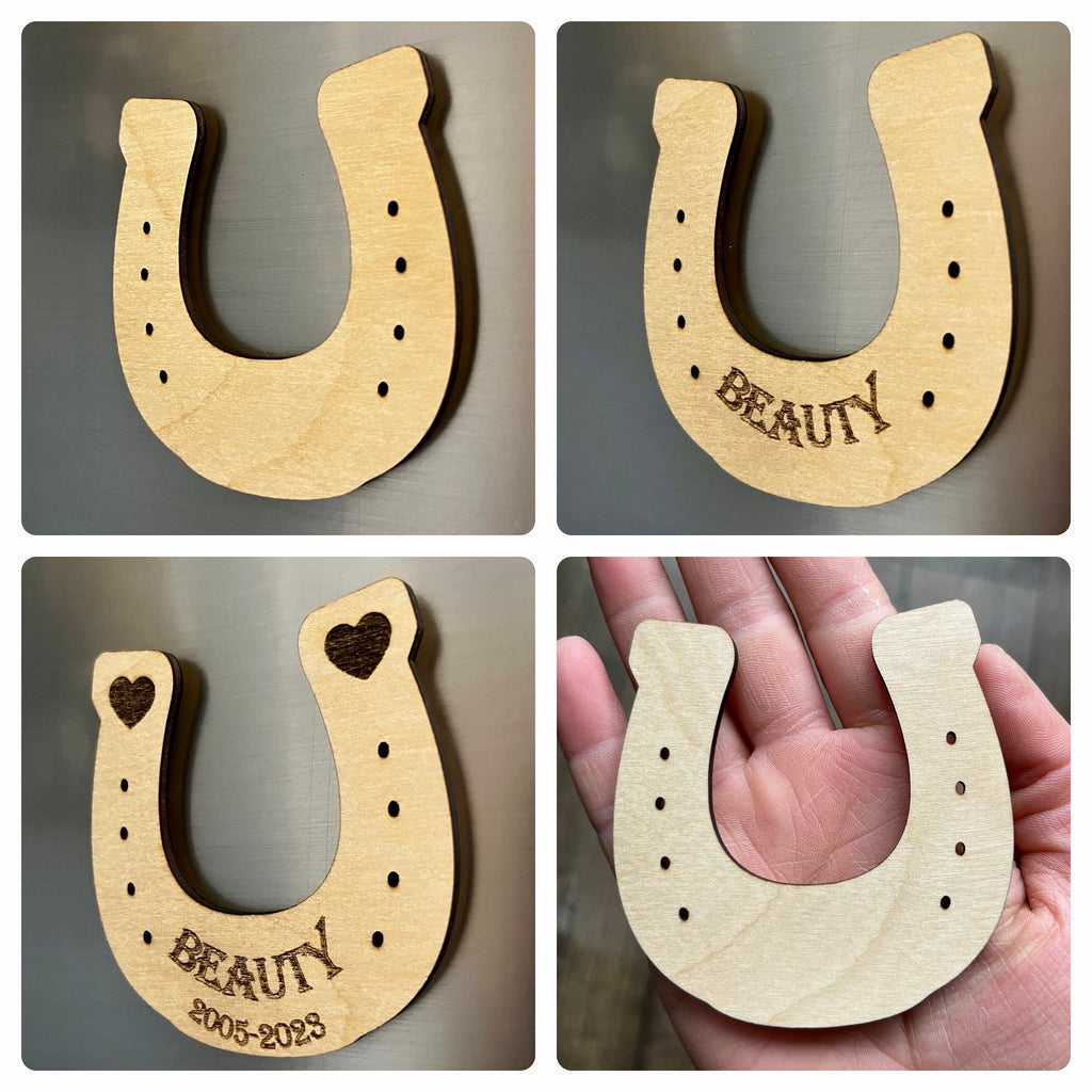 Personalised Wooden Horseshoe Magnet: Horse Memorial Gift