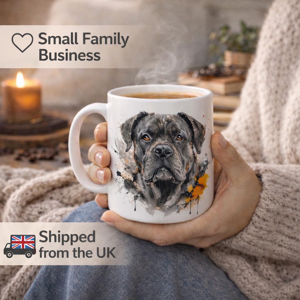 Cane Corso Mug and Coaster  | Dog Lover Gift | 11oz Ceramic Coffee Mug | Mastiff Dog Art Mug | Gift for Dog Mum | Pet Portrait Style Mug UK