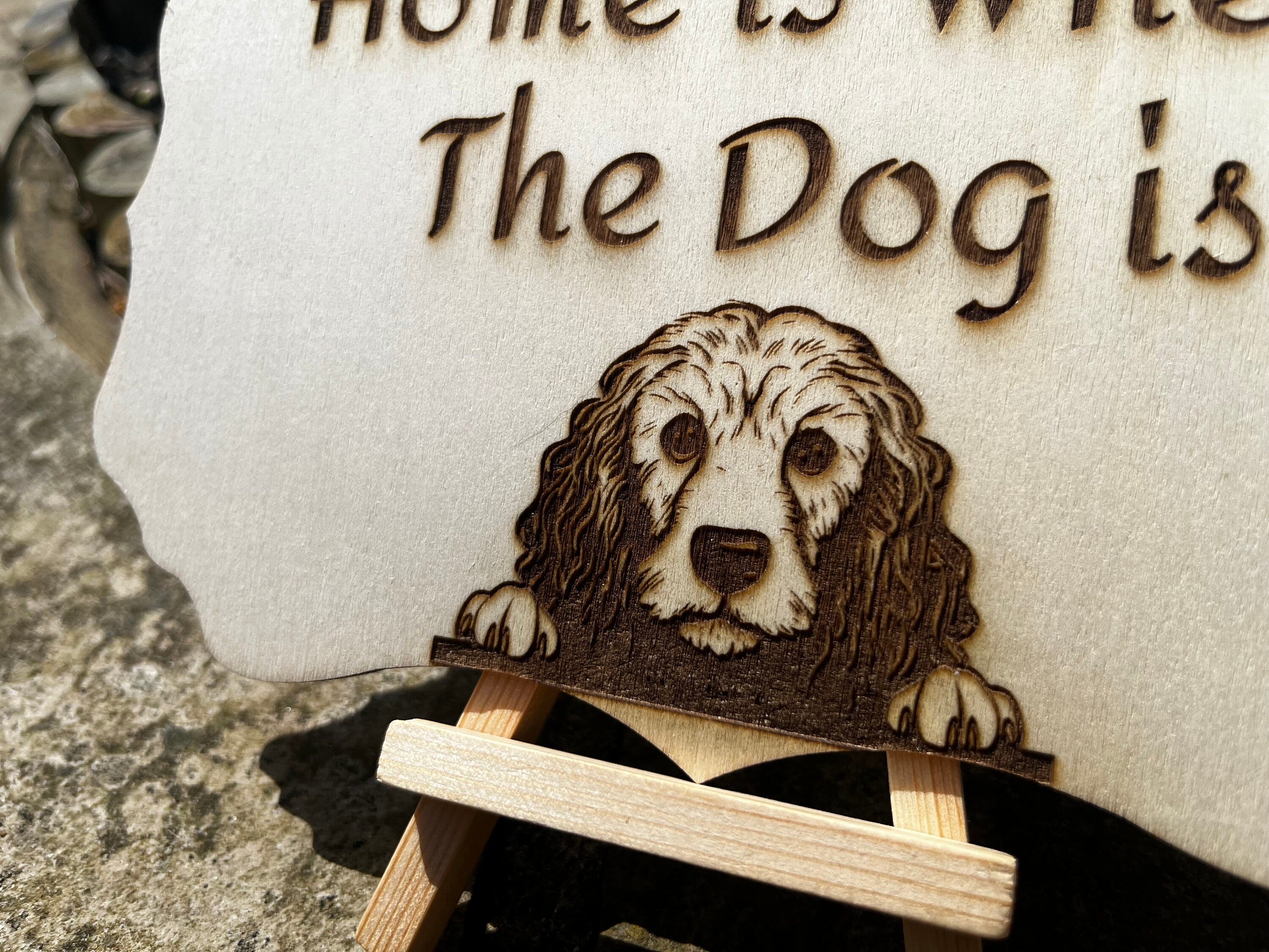 Engraved Wooden Dog Sign: Home Decor for Dog Lovers