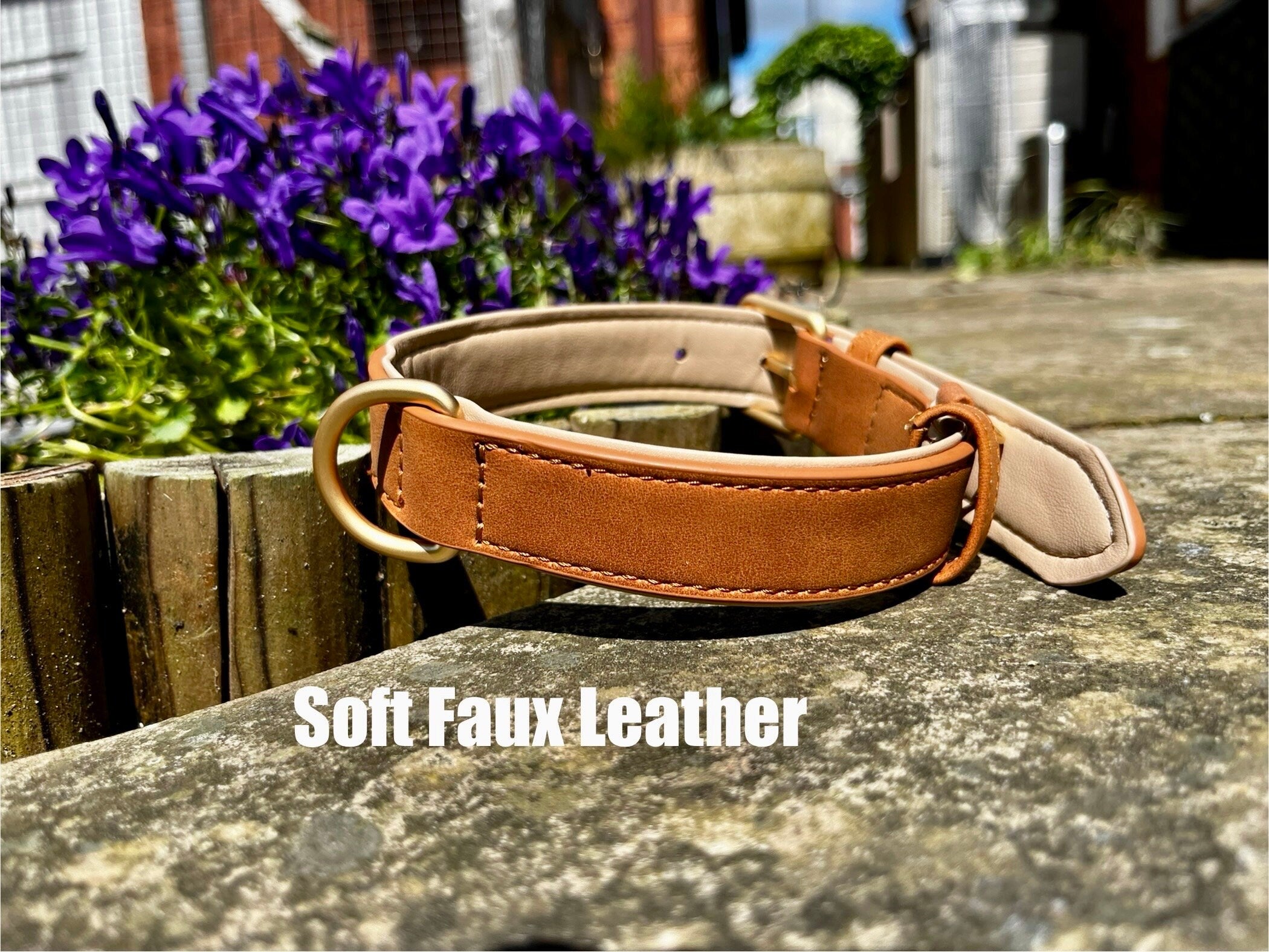 Personalised Leather Dog Collar | Engraved Name Pet Collar | Custom Puppy Gift | Luxury Tan Collar with Gold Hardware | Made in UK