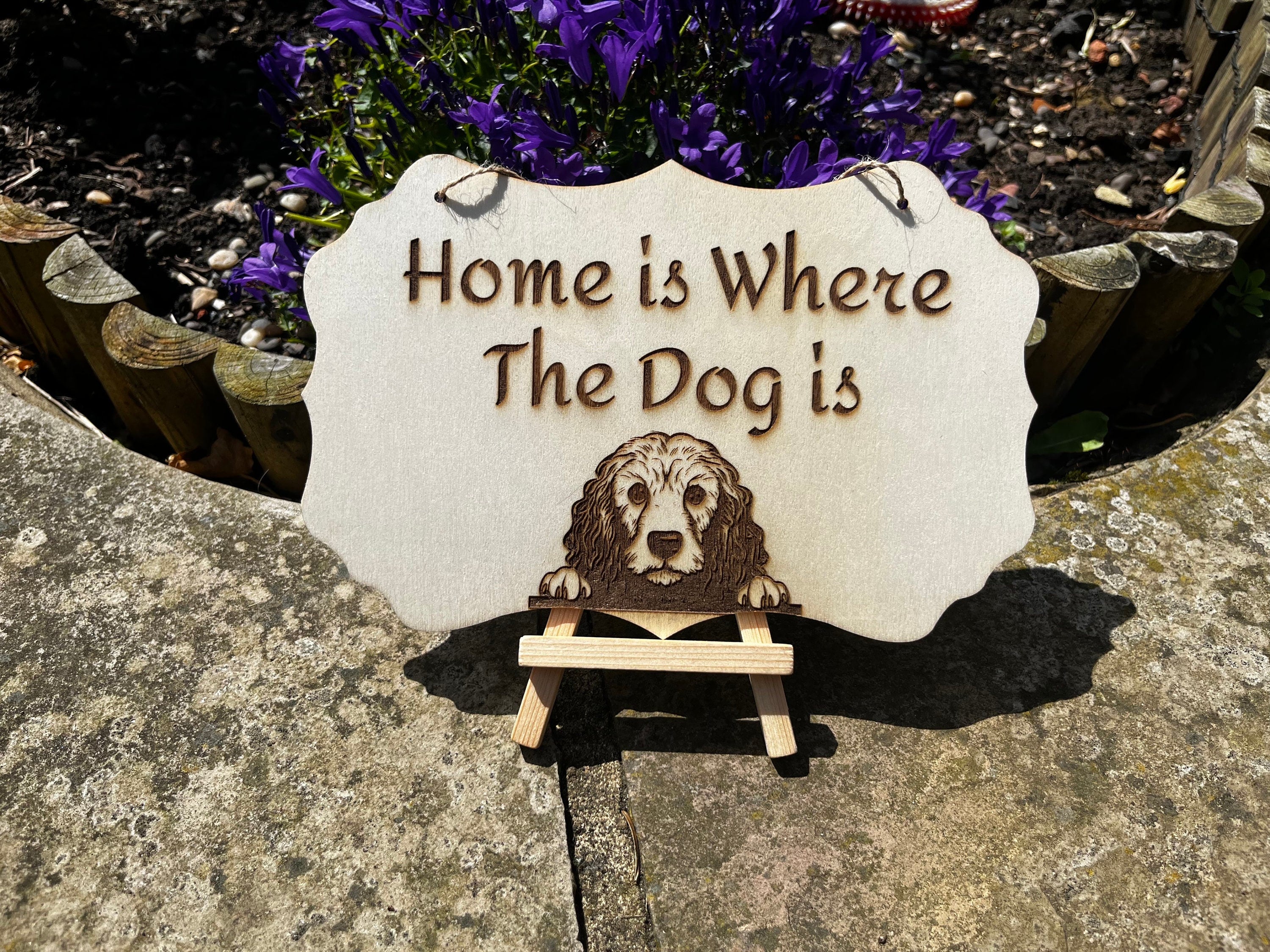 Engraved Wooden Dog Sign: Home Decor for Dog Lovers
