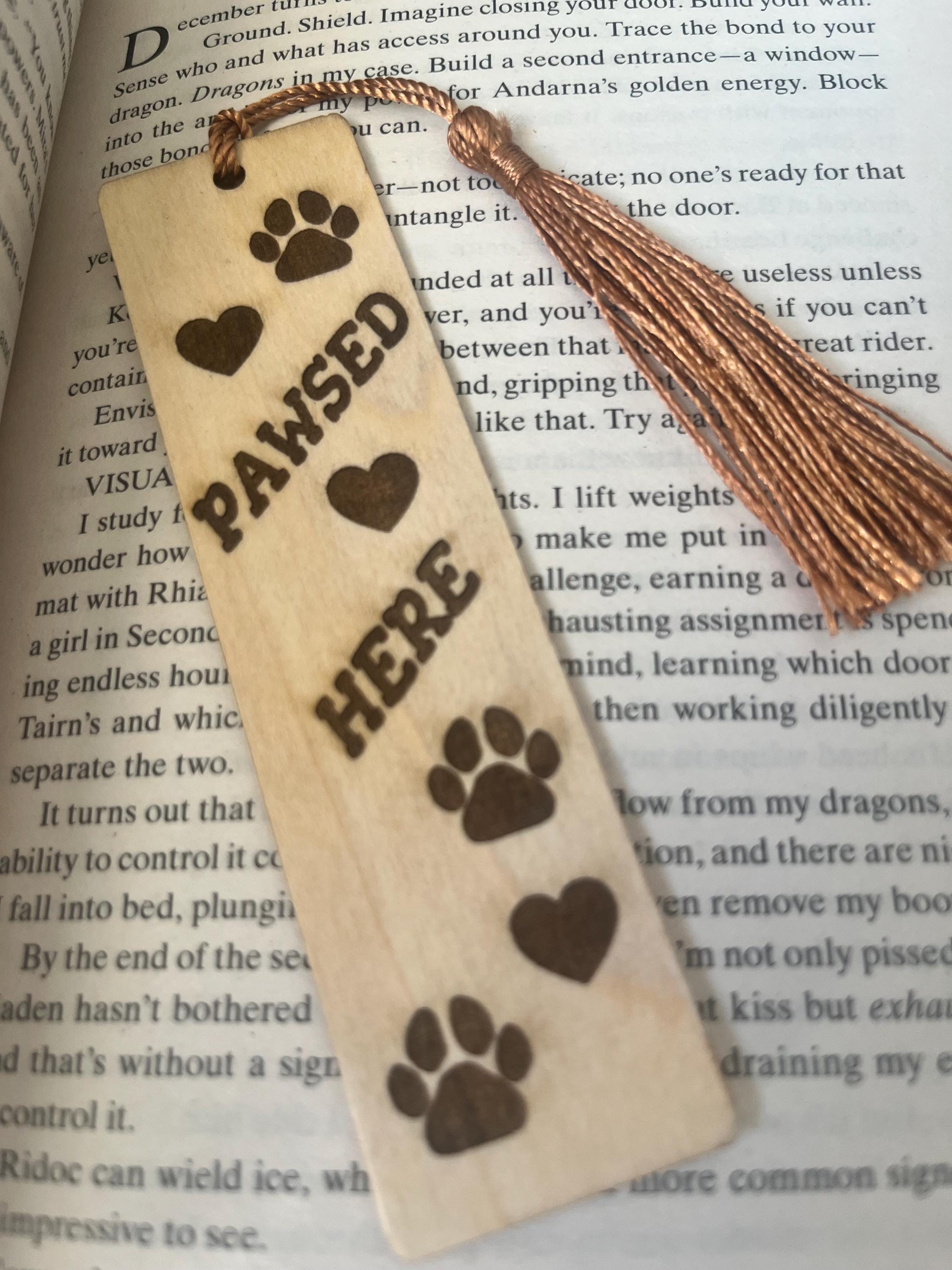 Engraved Wooden Bookmark: 'Pawsed Here' - Gift for Animal Lovers