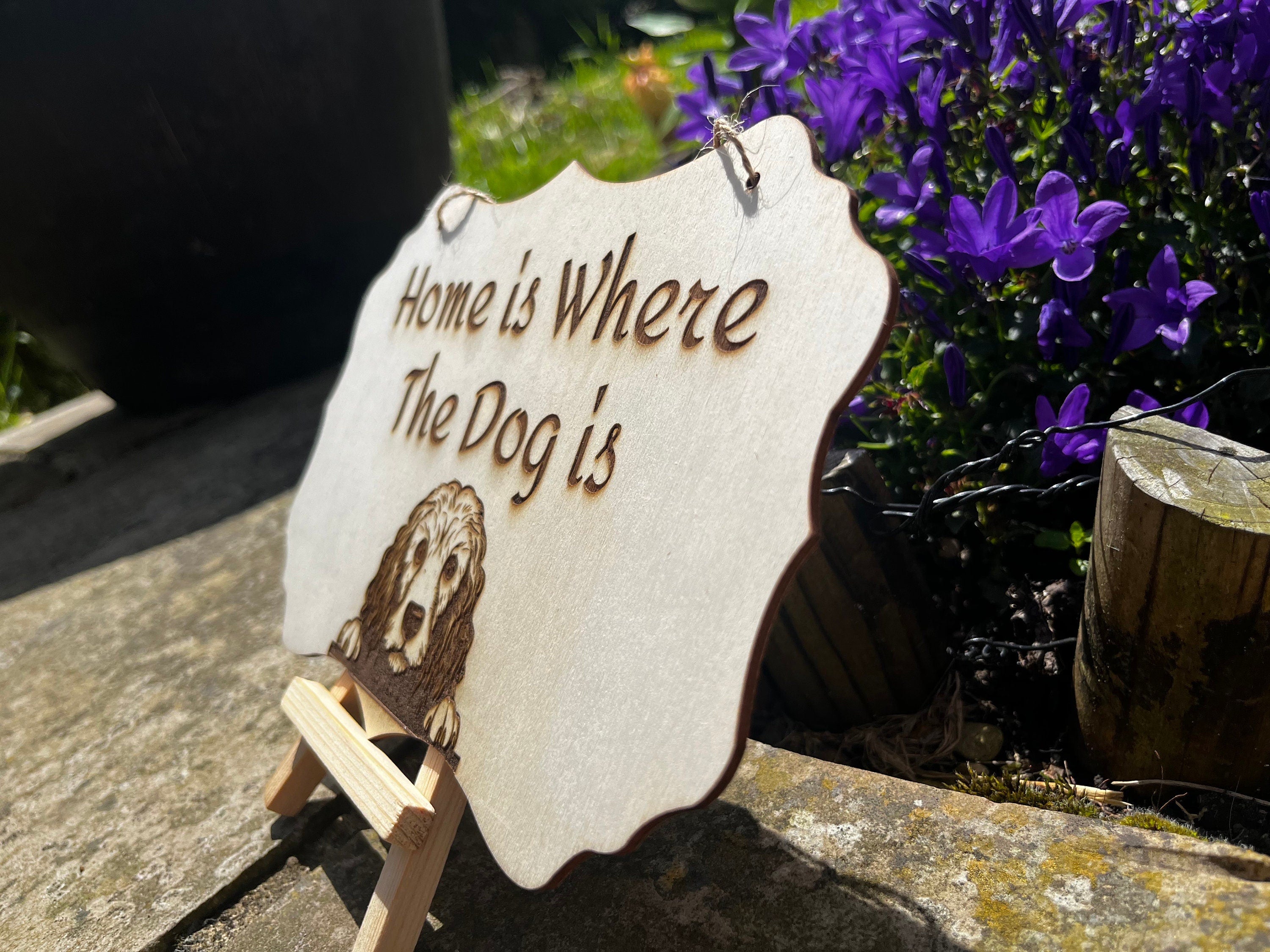 Engraved Wooden Dog Sign: Home Decor for Dog Lovers