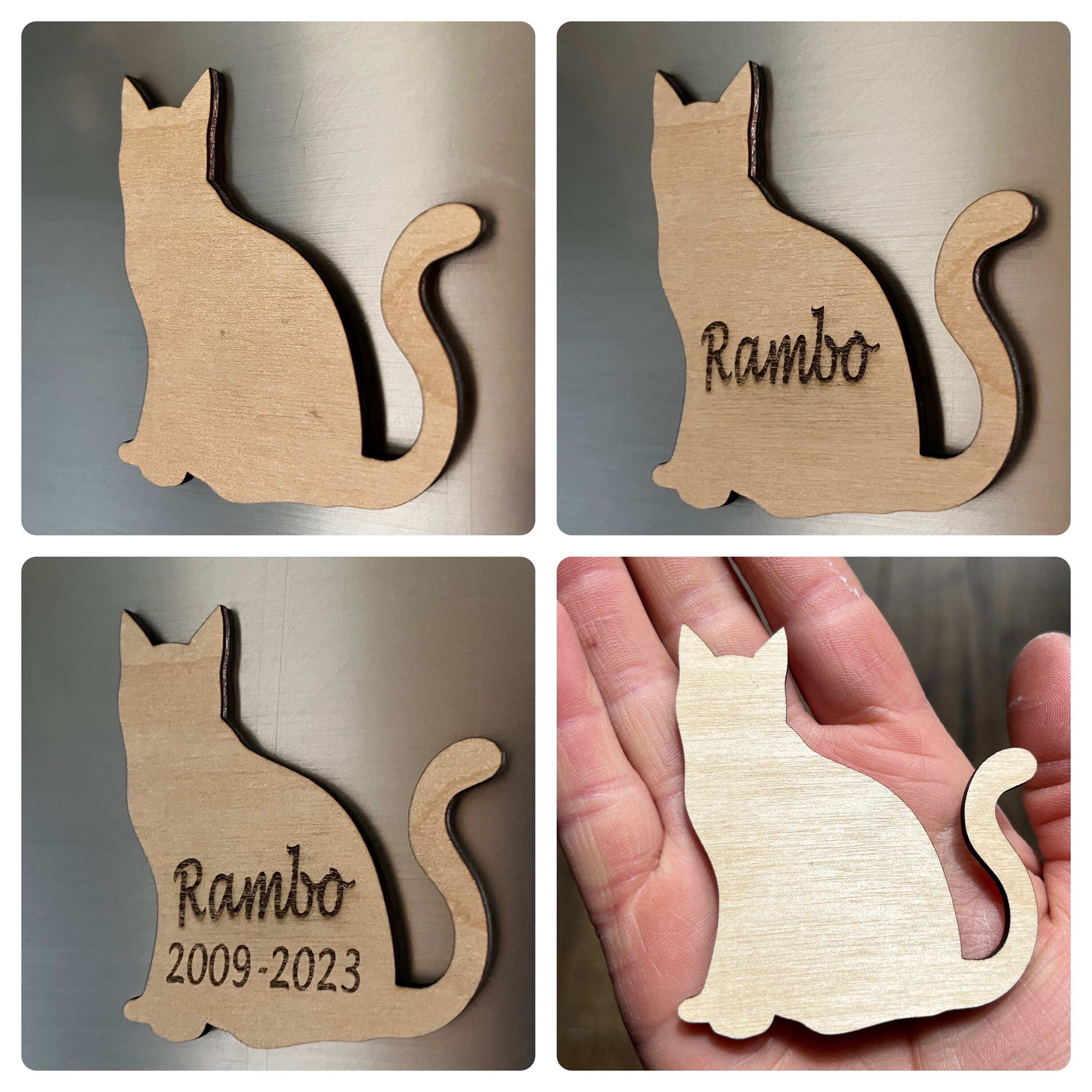 Personalised Wooden Cat Magnet: Pet Memorial Gift
