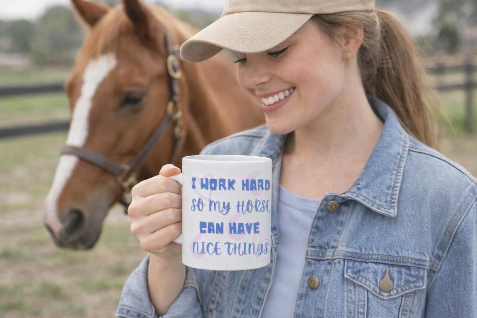 Horse Lover Mug and Coaster – I Work Hard So My Horse Can Have Nice Things – Funny Equestrian Gift – Horse Girl Coffee Cup – Stable Yard UK