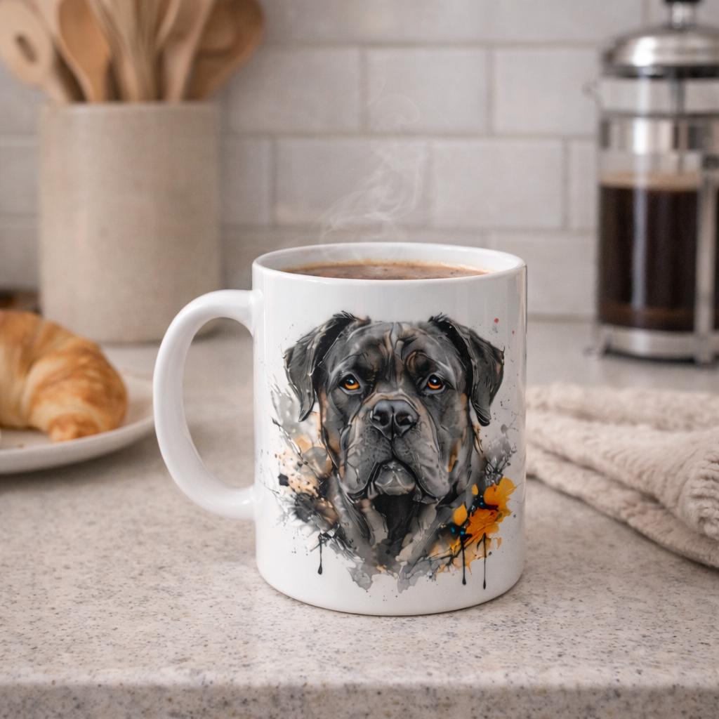 Cane Corso Mug and Coaster  | Dog Lover Gift | 11oz Ceramic Coffee Mug | Mastiff Dog Art Mug | Gift for Dog Mum | Pet Portrait Style Mug UK