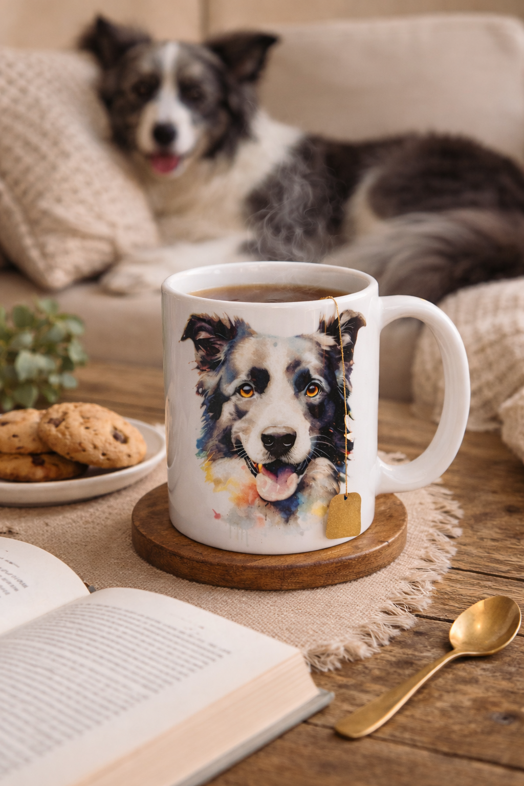 Dog lover mug with border collie design 