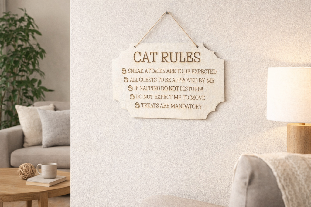 Cat Rules Wooden Sign – Funny Cat Wall Decor – Cat Lover Gift – Kitchen, Living Room or Home Décor