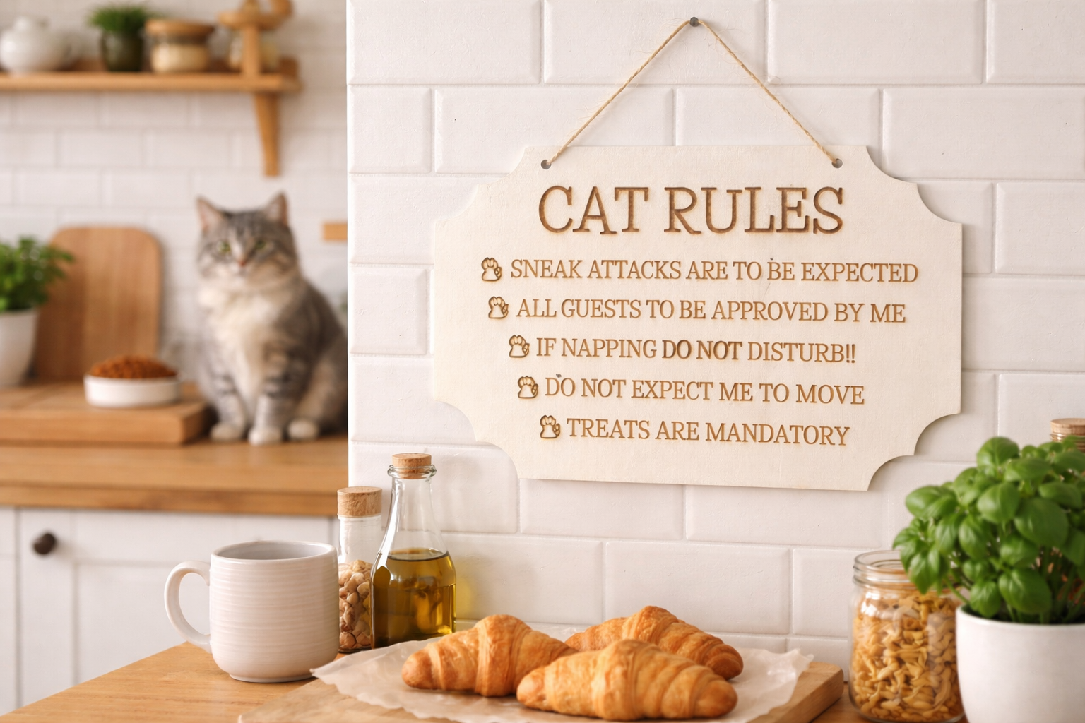 Cat Rules Wooden Sign – Funny Cat Wall Decor – Cat Lover Gift – Kitchen, Living Room or Home Décor