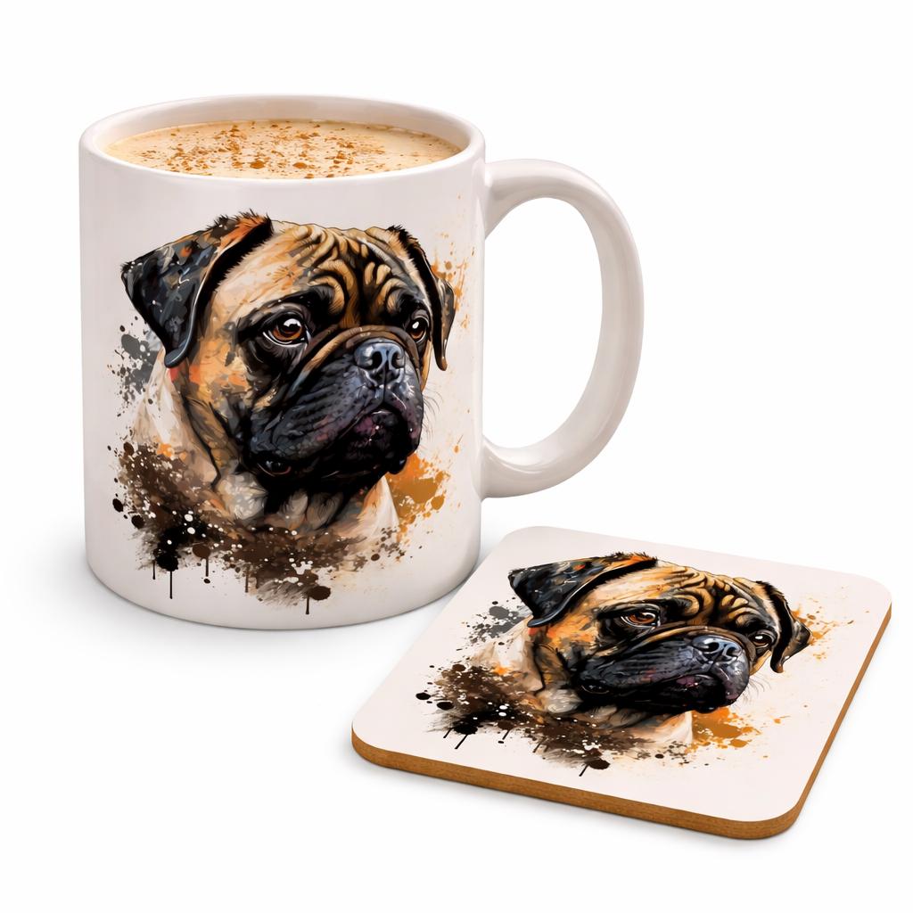Personalised Pug Mug & Coaster Set | Dog Lover Gift | Cute Pug Coffee Cup | Custom Pet Mug | Pug Owner Gift | Made in UK
