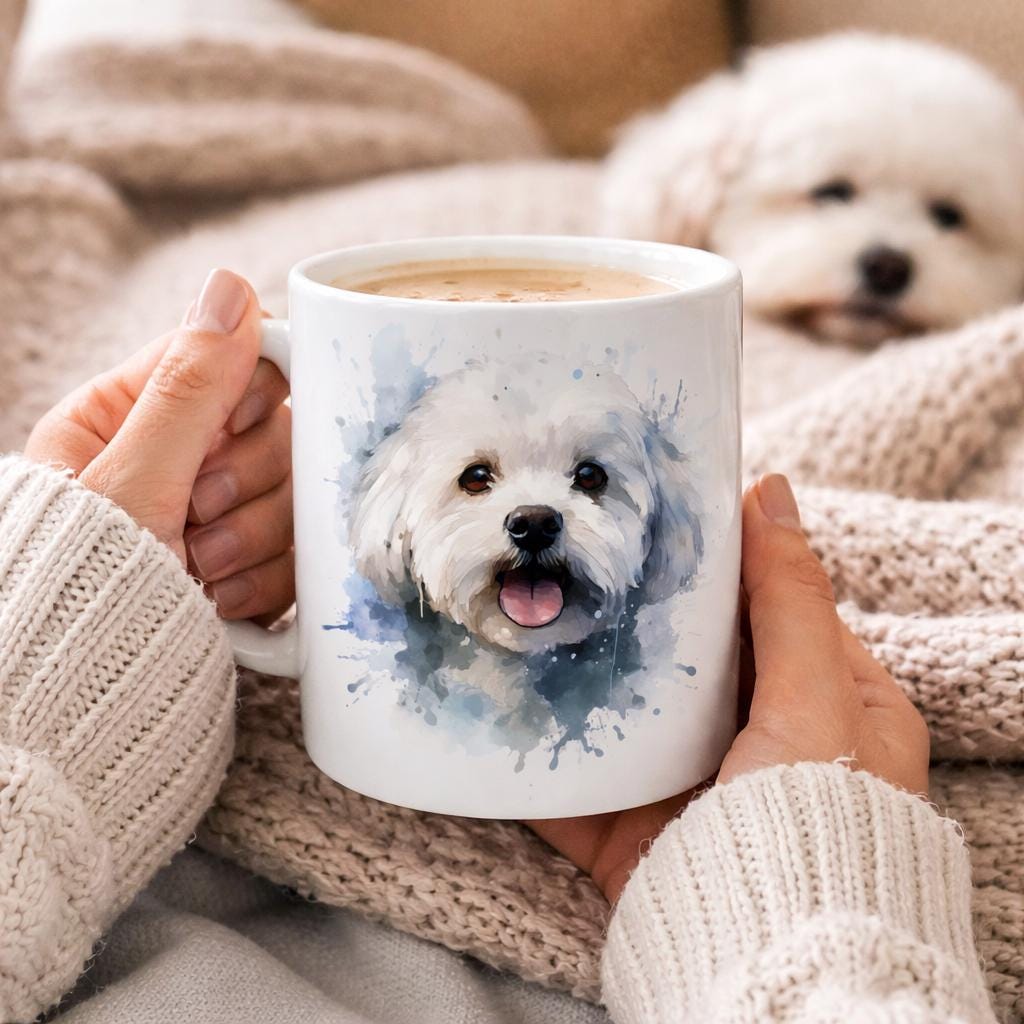 Bichon Frise Mug and Coaster Gift Set, Dog Lover Mug, Cute Dog Mum Coffee Cup UK, Bichon Owner Gift Idea, Pet Lover Tea Mug with Gift Box