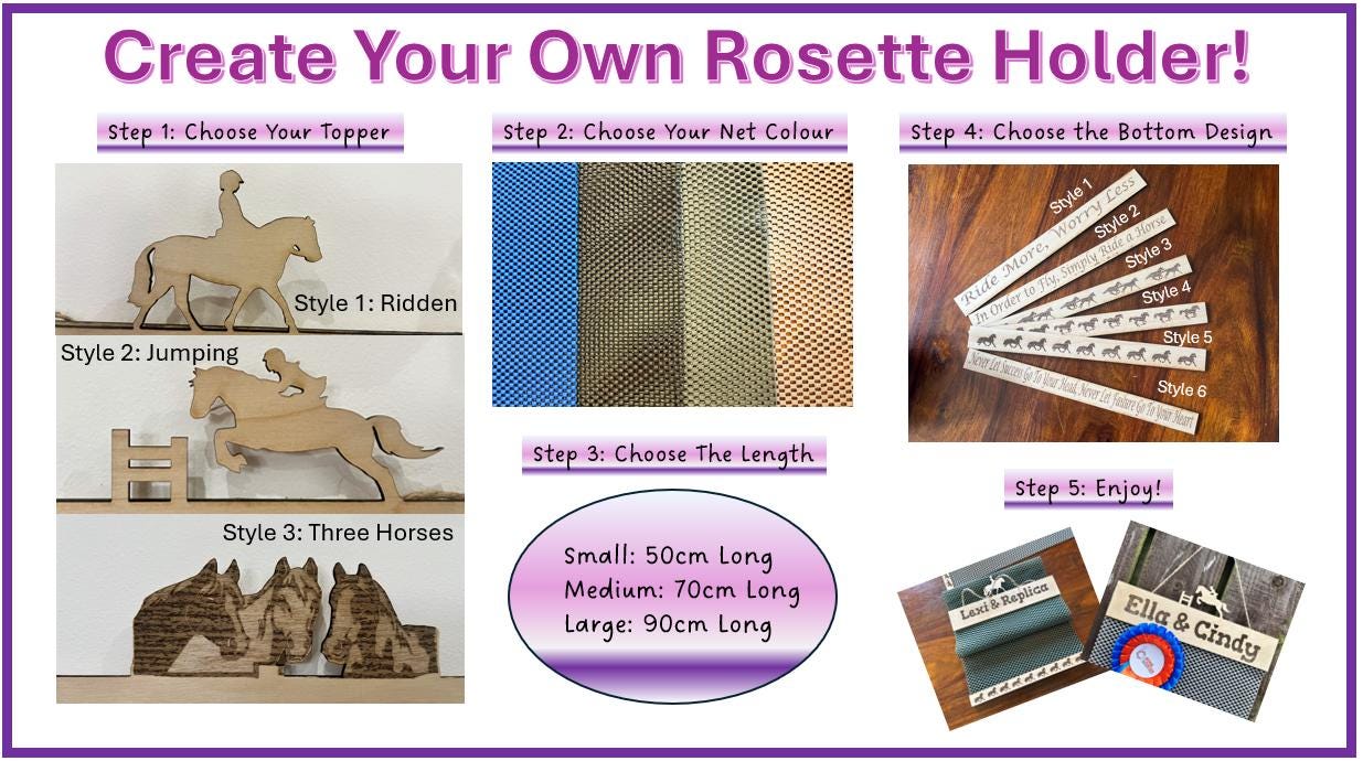 Horse Rosette Holder Personalised | Equestrian Rosette Display | Custom Rosette Hanger | Horse Show | Gift for Horse Owner | Handmade | UK