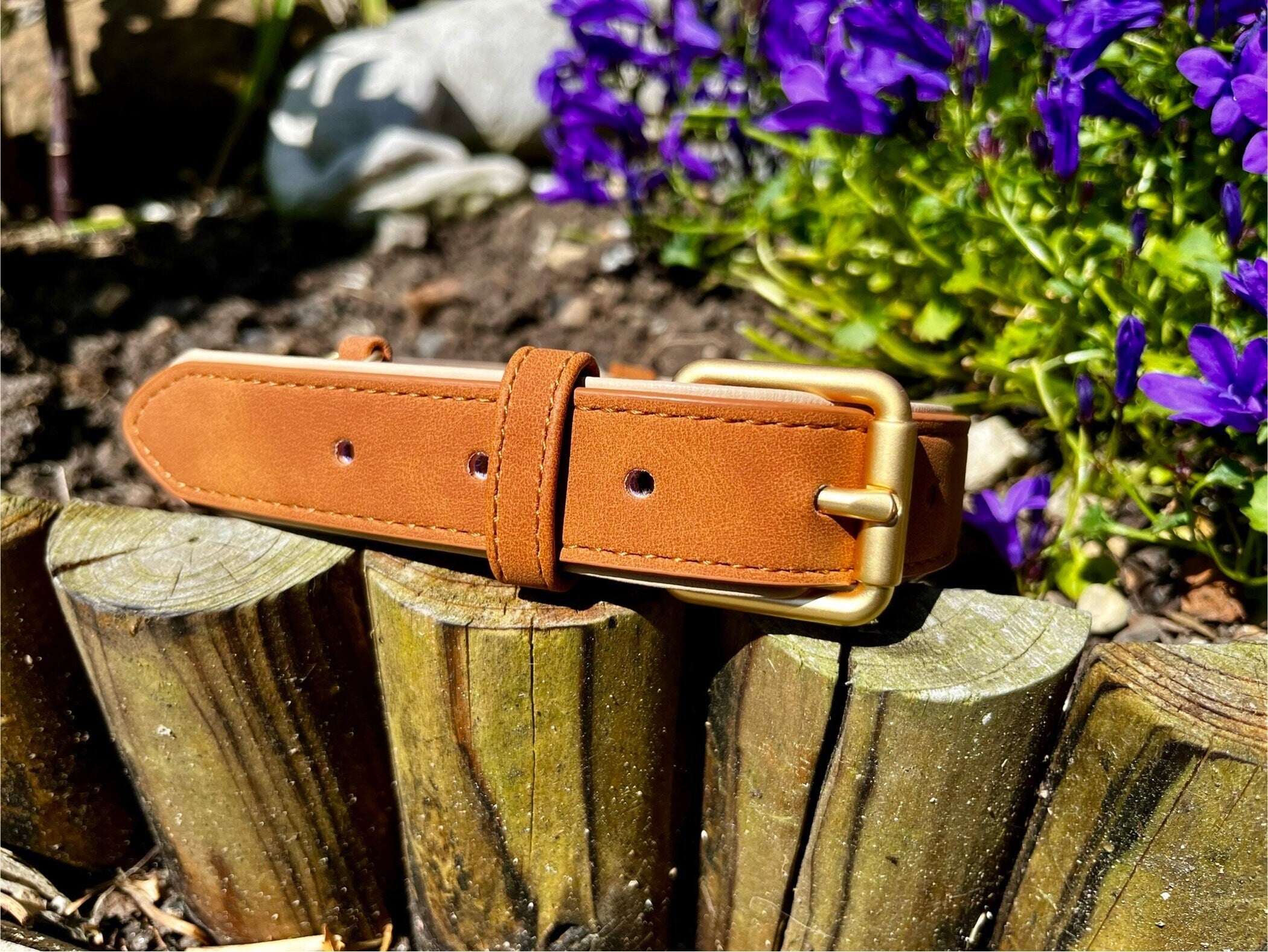 Personalised Leather Dog Collar | Engraved Name Pet Collar | Custom Puppy Gift | Luxury Tan Collar with Gold Hardware | Made in UK