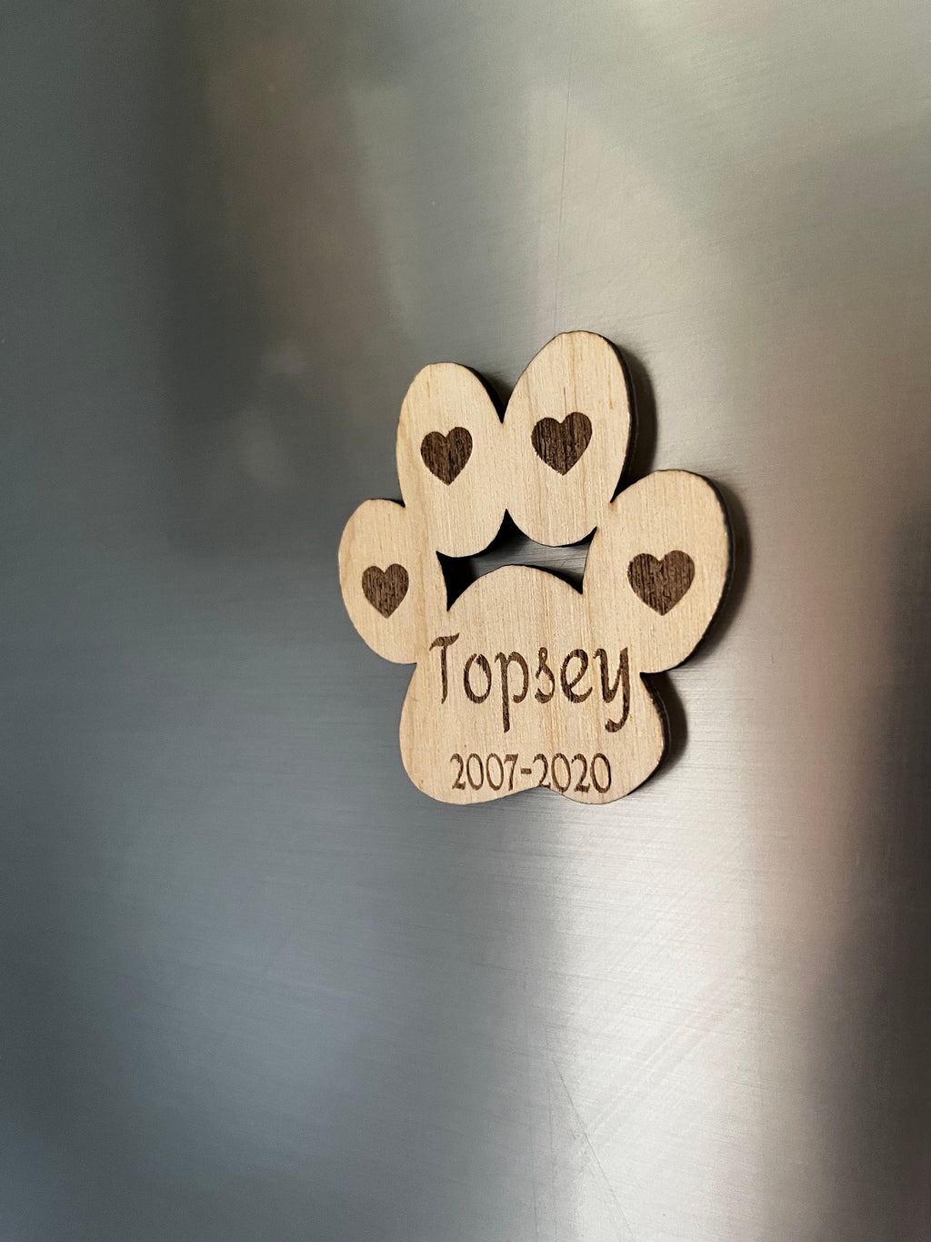 Personalised Paw Print Magnet: Pet Memorial, Cat or Dog Remembrance