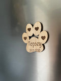 Personalised Paw Print Magnet: Pet Memorial, Cat or Dog Remembrance
