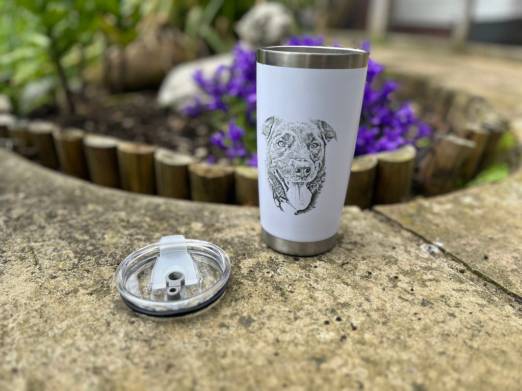 Personalised Pet Portrait Travel Mug: Engraved Steel Thermal Cup