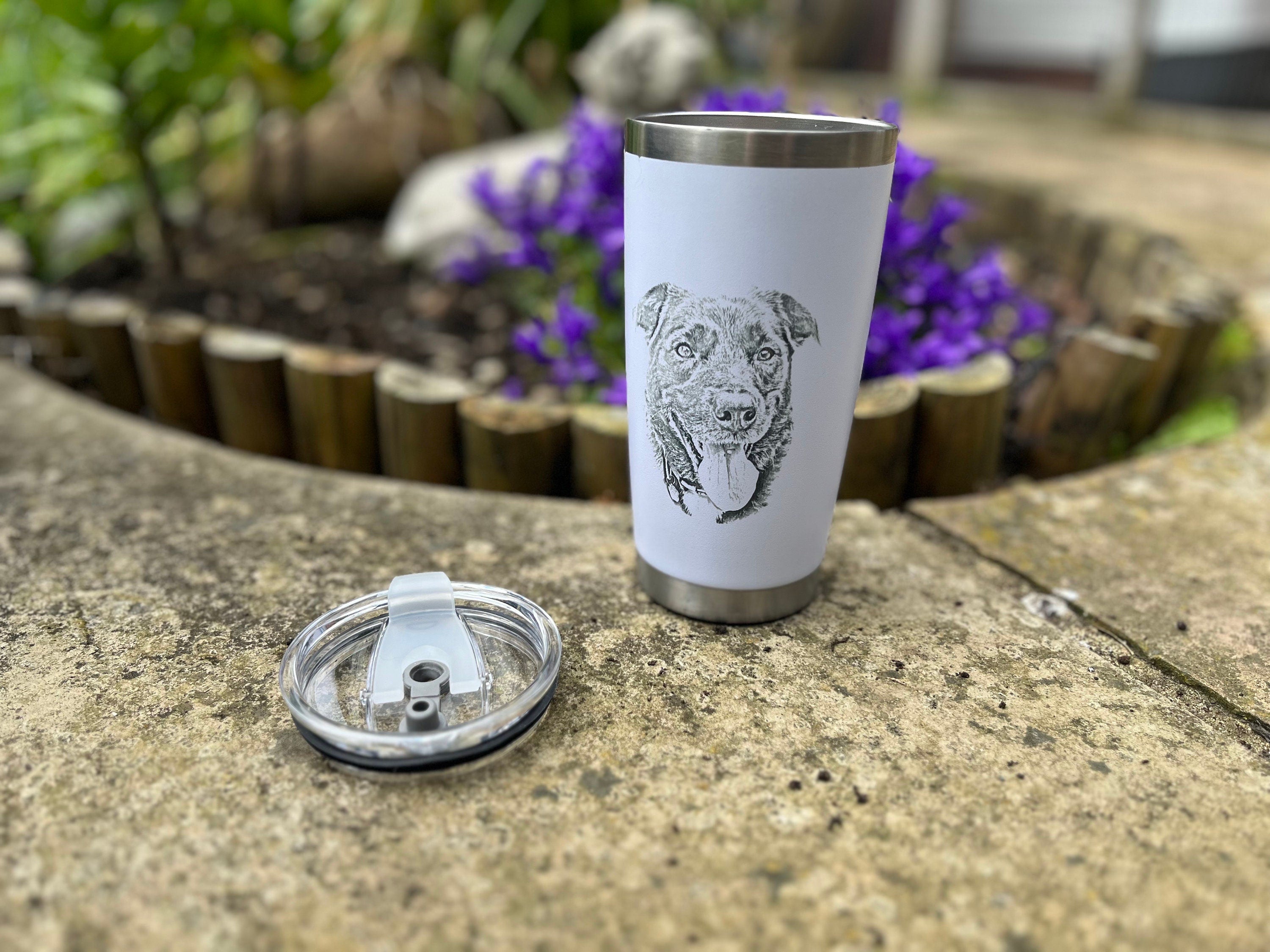 Personalised Pet Portrait Travel Mug: Engraved Steel Thermal Cup