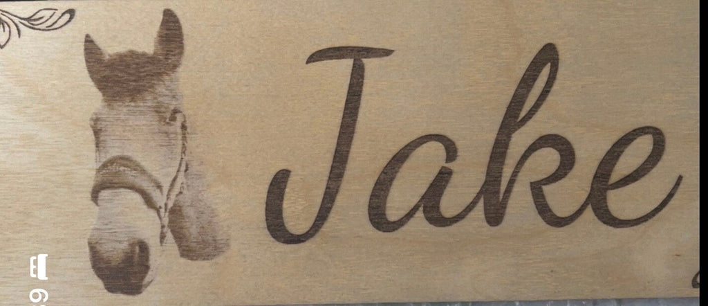 Engraved Photo Horse Stall Sign: Personalised Barn Door Plaque