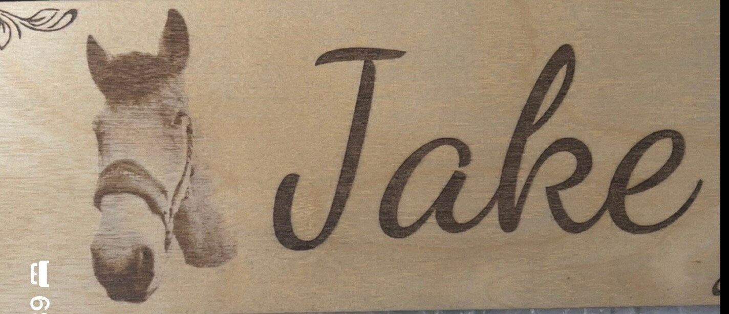 Engraved Photo Horse Stall Sign: Personalised Barn Door Plaque
